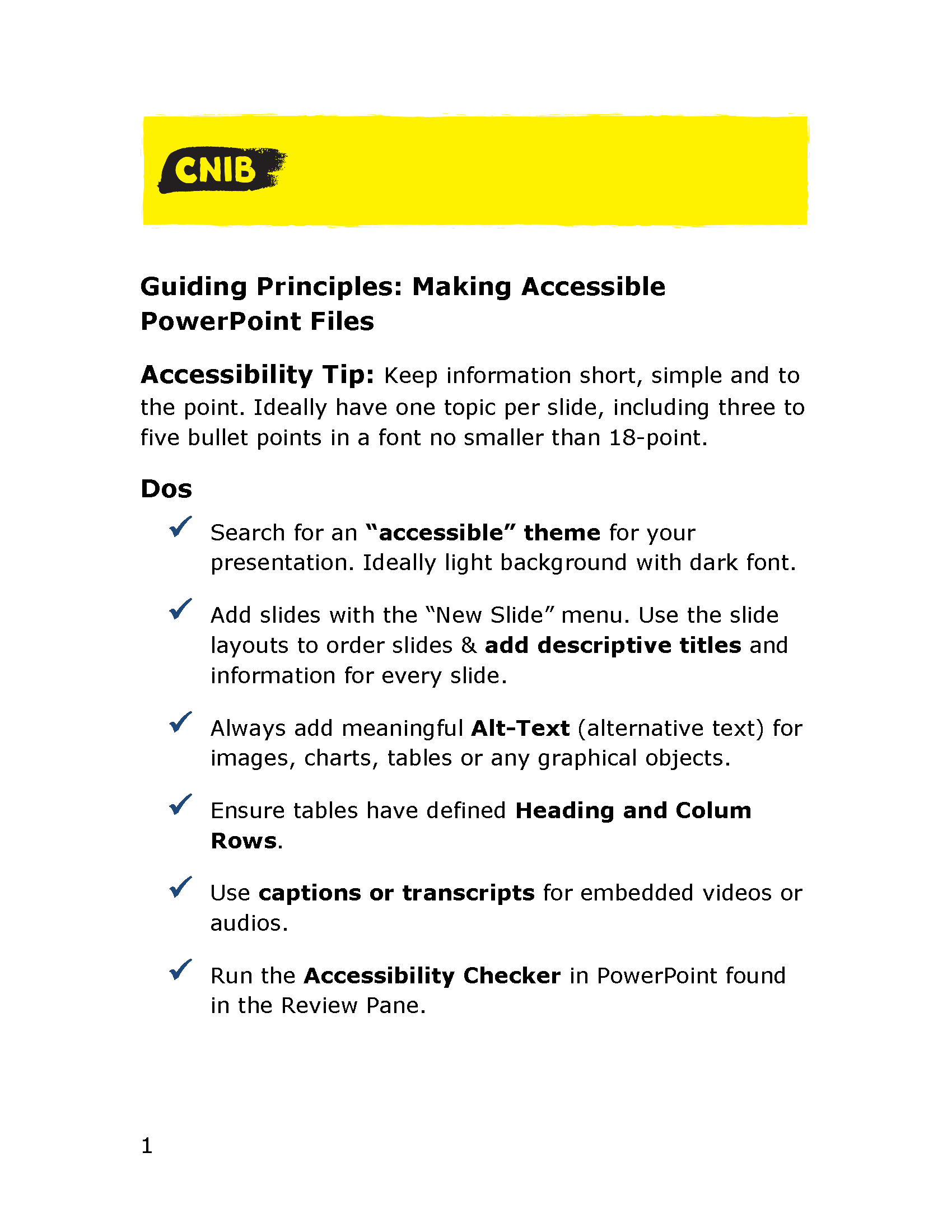 CNIB Guiding Principles: Making Accessible PowerPoint Files